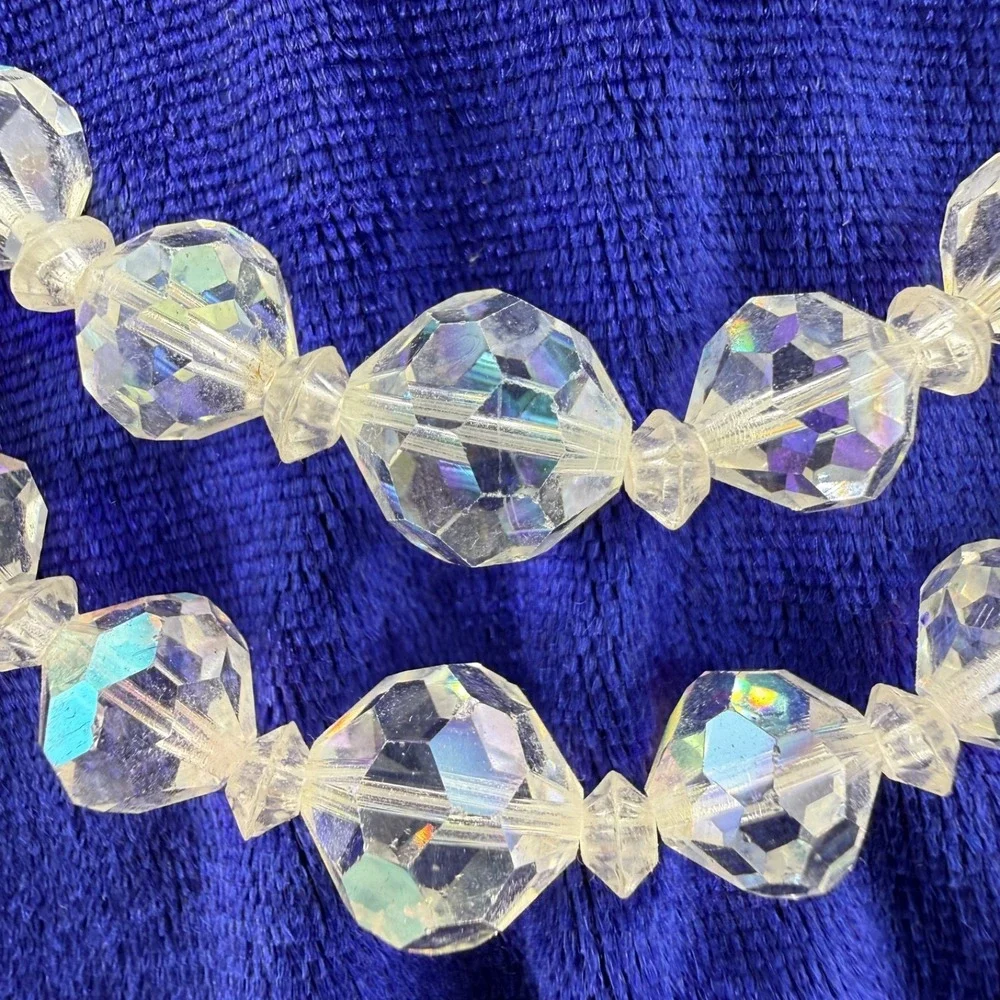 Vintage Faceted‎ Glass Necklace AB Layered 14